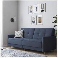 Dorel Andora Sprung Seat Sofa Bed Mid Century Contemporary Futon Linen Grey