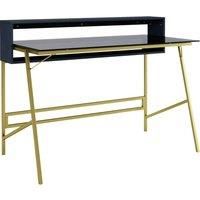 Alphason Morgan Home Office Study Computer Desk Black Smoke Glass Gold Frame