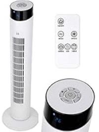 MYLEK Electric Tower Fan Oscillating with Remote Control, Ioniser, Timer, Quiet and 3 Cooling Speed Settings, Energy Efficient - White, 34"