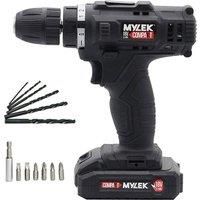 Mylek Cordless Drill 18V Driver Combi Screwdriver Electric DIY Li-Ion, 1500mAh Battery, LED Work Light, 13 Piece Accessories Set Kit