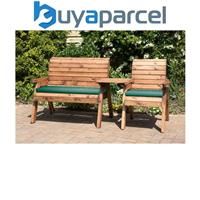 Charles Taylor Wooden Companion Straight Garden 3 Seat Chair Cover Green Cushion