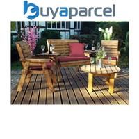 Charles Taylor Wooden Garden 4 Seater Chair Bench Set Round & Table Red Cushion