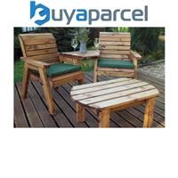 Charles Taylor Wooden Companion 2 x Chair Coffee Table Angled & Green Cushion