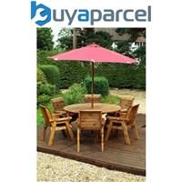 Charles Taylor Six Seater Round Table Set with Parasol, Burgundy