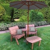 Charles Taylor Grand Twin Angled with Coffee Table and Grey Parasol and Cushions