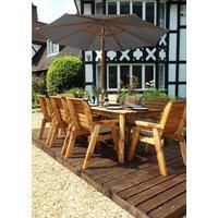 Charles Taylor Eight Seater Rectangular Table Set with Grey Seat/Bench Cushions, Parasol and Base