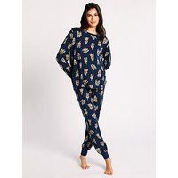 Chelsea Peers Long Crew Cockapoo Printed Pyjama Set - Navy