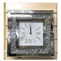 DEENZ Crushed Diamond Silver 30X30 Cm Square Wall Clock Roman Numbers Clock Room Decoration