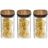 5Five Set Of 3 Acacia Air Tight Lid 1.3Ltr Glass Jars