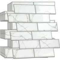 Walplus White Marble eclectric 3D Metro Sticker Tiles 30 x 30cm Premium Wall Splashbacks Mosaics, Self adhesive, Glass Effect, Peel and Stick, Bathroom Decoration, DIY, Kitchen D+Â®cor  - Off-White - Size: One Size