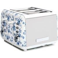 Laura Ashley China Rose 4 Slice Toaster By VQ - Multi-Functional Toaster with Adjustable Heating, Defrost & Reheat Modes. Stainless Steel Body, 4 Wide Slots & includes a Croissant Warming Rack
