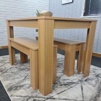KOSY KOALA Modern wooden oak effect dining Table and 2 benches (Table with 2 benches)