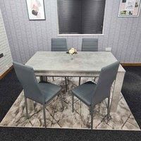 KOSY KOALA Grey Dining Table and 4 chairs stone grey effect kitchen wood set 4 (Table 117 length with 4 grey metal chairs)