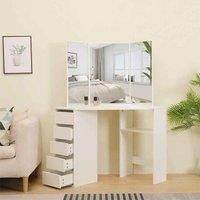 KOSY KOALA Corner Dressing Table Makeup Vanity Table 111cm length With 3 Mirrors 5 drawers and stool (White)