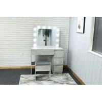 KOSY KOALA Grey Dressing Table with4 Drawers Led bulbs Lights mirror Padded Stool (Stone Grey Effect)