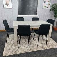 KOSY KOALA Dining Table Set Of 6, Grey Kitchen Dining Table and 6 Black Tufted Velvet Chairs
