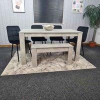 KOSY KOALA Grey Kitchen Dining Table, 4 Black Tufted Velvet Chairs and 1 Bench Dining Set (140x80x75)