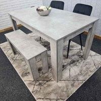 KOSY KOALA Dining Table and 2 Chairs With Bench Stone Grey Effect Wood Table 2 Black Velvet Chairs Dining Room