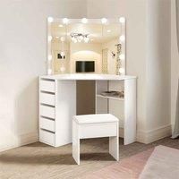 Kosy Koala Corner Dressing Table With Mirror And Stool Makeup Vanity Led Mirror Lights Hollywood Table, White