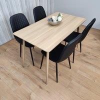Rectangle Oak Effect Kitchen Dining Table With 4 Black Faux Leather Padded Chairs Dining Set