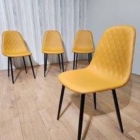 KOSY KOALA Dining Chairs Set Of 4 Mustard Chairs Stitched Faux Leather Chairs, Soft Padded Seat Living Room Chairs, Kitchen Chairs, Dining Room, Living Room, Reception Chairs