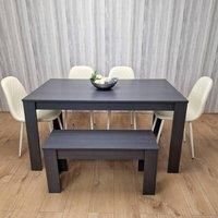 Grey Dining Table Set With 4 Diamond Padded Stitched Cream Chairs and 1 Bench