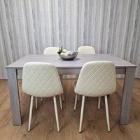 KOSY KOALA Dining Table In Grey With 4 Cream Stitched Padded Chairs Kitchen Dining Table for 4 Dining Room Dining Set
