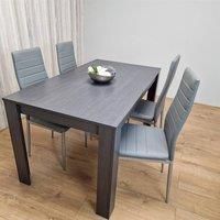 Dining Table and 4 Chairs  Black Dark Grey Leather Grey Chairs Wood Dining Set
