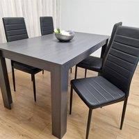 Dining Table and 4 Chairs Black Dark Grey 4 Black Leather Chairs Wood Dining Set