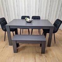 Dining Table and 4 Velvet Chairs With Bench Wooden Bench Wood Dining Set