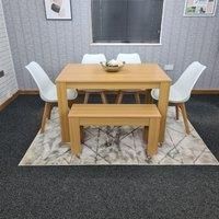KOSY KOALA Dining Table and 4 Chairs With Bench Oak Effect Wood 4 White Plastic Leather Chairs Dining Room