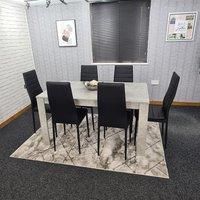 Dining Table and 6 Chairs Stone Grey Effect Wood Table 6 Black Leather Chairs