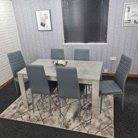 Dining Table and 6 Chairs Stone Grey Effect Wood Table 6 Grey Leather Chairs