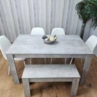 Wooden Rectangle Dining Table Sets with Set of 4 Chairs, a Bench, Grey and White