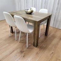 Wooden Dining Table with 4 white Gem Patterned Chairs Rustic Effect Table