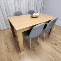 Dining Set of 4 Oak Effect Dining Table and 4 Cream Gem Patterned Chairs