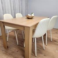 Wooden Rusteic Effect Dining Table with 4 Cream Gem Patterned Chairs