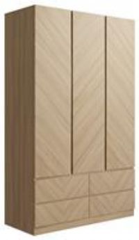 Catania 3 Door 4 Drawer Wardrobe, Euro Oak, Height x 195 Width x 119.5 Depth x 51.5