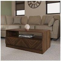 GFW Catania Floor TV Unit Entertainment Storage Space Wooden Coffee Table Suitable for Living Room & Hallway & Bedroom Royal Walnut Wood, D52.9 x H41.5 x W94cm