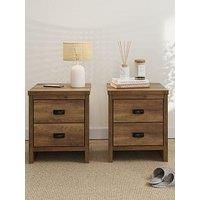 GFW Boston Pair Bedside Cabinet with 2 Drawers & Storage Shelf, Modern Side Table with Contrast Top, Quick Easy Assembly Flat Pack Bedroom Furniture, Wood, Knotty Oak, D39.3 x H52.2 x W43cm