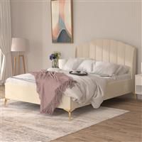 GFW Pettine Kingsize Velvet Ottoman Bed Frame - Cream