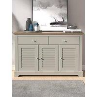 GFW Salcombe Large Storage Cabinet with 3 Doors & 2 Drawers. Contemporary Sideboards for Living Room & Hallway, Light Grey, H74.7 x W116.1 x D39.8cm