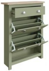 GFW Lancaster 2 Door 1 Drawer Shoe Cabinet  Sage Green