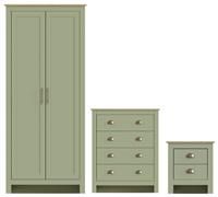 GFW Lancaster 3 piece bedroom set - Wardrobe Chest of Drawers Bedside - Sage Green