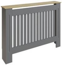 GFW Longslow Medium Grey Radiator Cover Slatted Wood Design Top Shelf Storage