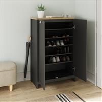GFW Lancaster 2 Door Shoe Cabinet Shelf Storage Hallway Entryway Living Black