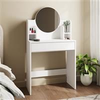 GFW Idis White Dressing Table Large Round Mirror Storage Drawers Shelves Makeup Vanity Desk Bedroom