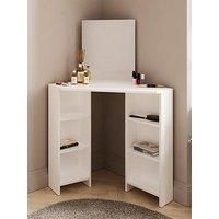 GFW Frances Corner Dressing Table Storage 6 Shelves Glass Mirror Bedroom White