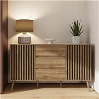 GFW Louvered 2 Door 3 Drawer Sideboard - Oak