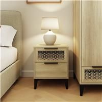 GFW Ezra 2 Drawer Bedside Table Oak Finish Modern Nightstand with Black Legs for Bedroom